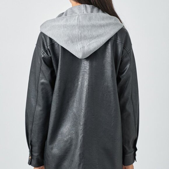 MYSTREE TWOFER HOODIE FAUX LEATHER JACKET - Picture 7 of 8